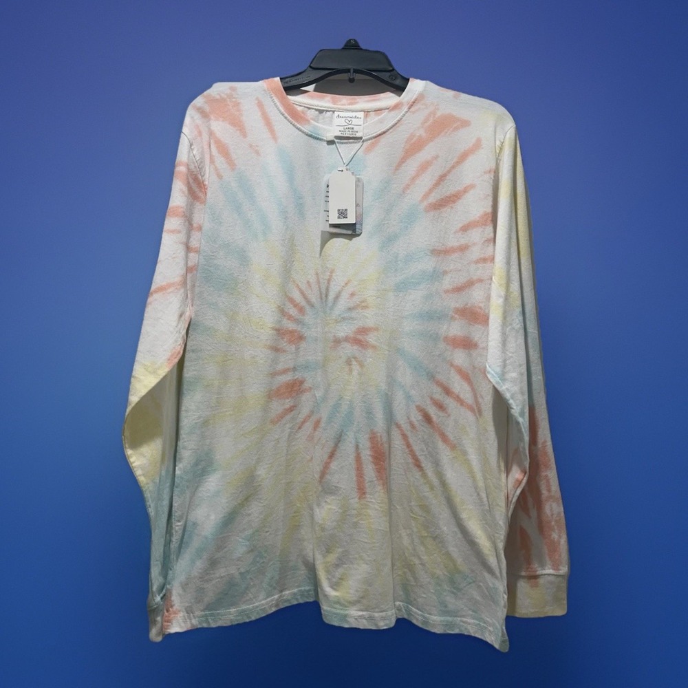 New Dreamsicle Tie Dye Blue Rainbow‎ Shirt Long Sleeve Size Large Cotton Vintage